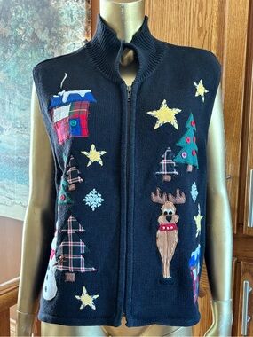 Vintage Bechamel Black Knit Garment Christmas sweaters